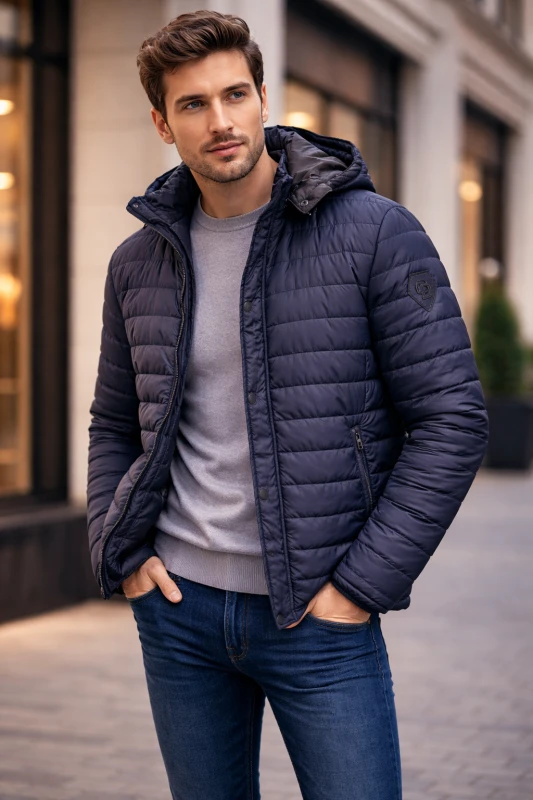 Kişi Üçün Tünd Göy (Lacivert) Şişmə Gödəkcə