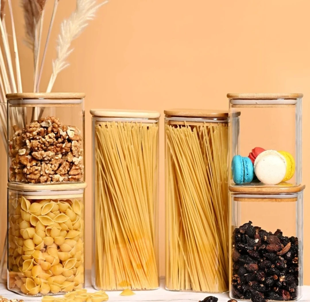 2000 ml (2 Litr) Böyük Şüşə Saxlama Bankası – Təbii Bambuk Qapaqlı, Vakuumlu Taxıl və Makaron Orqanayzeri