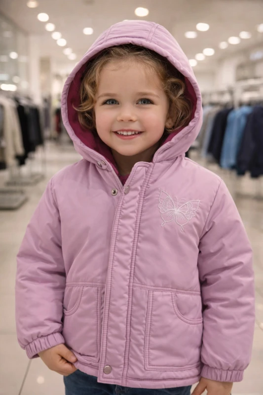 Çəhrayı Kəpənək Naxışlı Uşaq paltosu