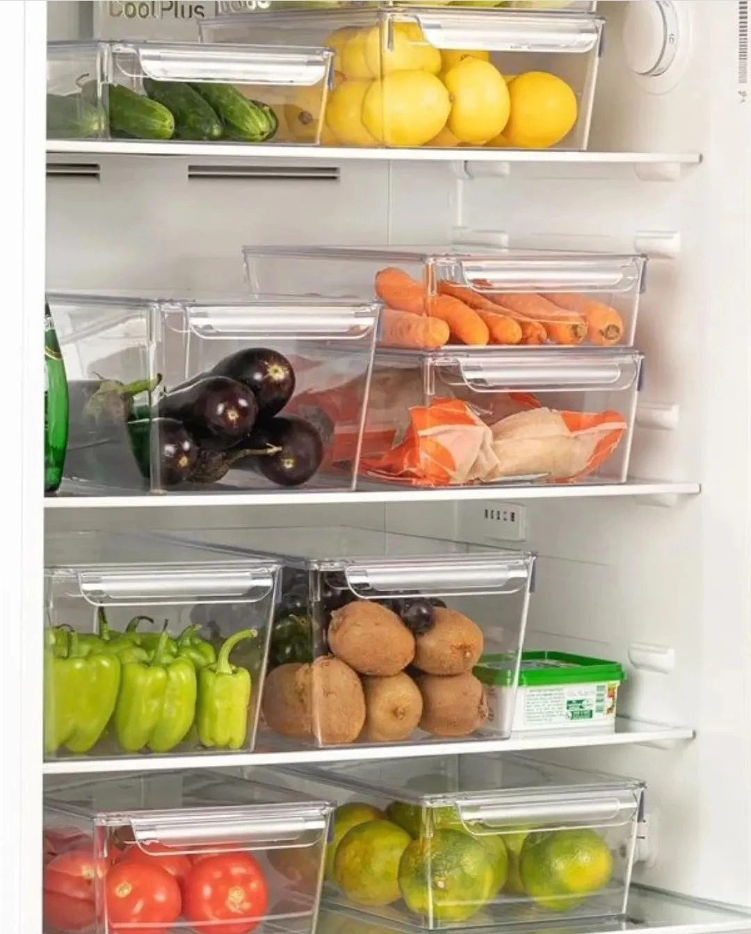 Böyük Ölçülü Soyuducu İçi Orqanayzer – Şəffaf Akril Konteyner, Qapaqlı və Tutacaqlı Mətbəx Saxlama Qabı