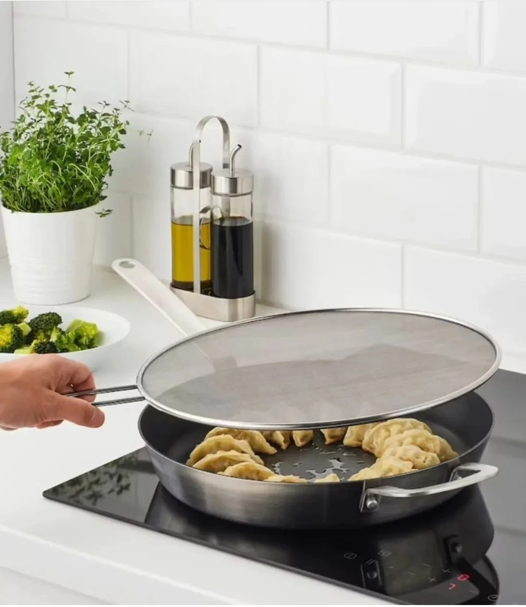 Klockren Yağ Sıçratmaz Qapaq – 33 sm, Paslanmaz Metal, Mətbəx üçün Universal Tava və Qazan Qoruyucusu