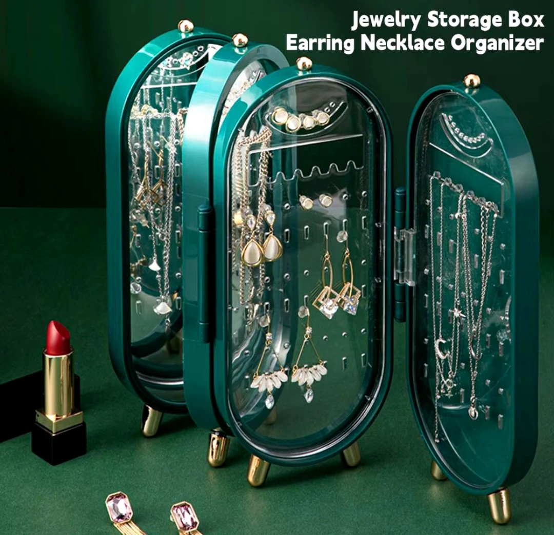 Eleqant Zinət Əşyaları Standı – 22x10x6 sm, Qatlanan Ekran Dizaynı, Sırğa, Boyunbağı və Qolbaq üçün Güzgülü Professional Orqanayzer