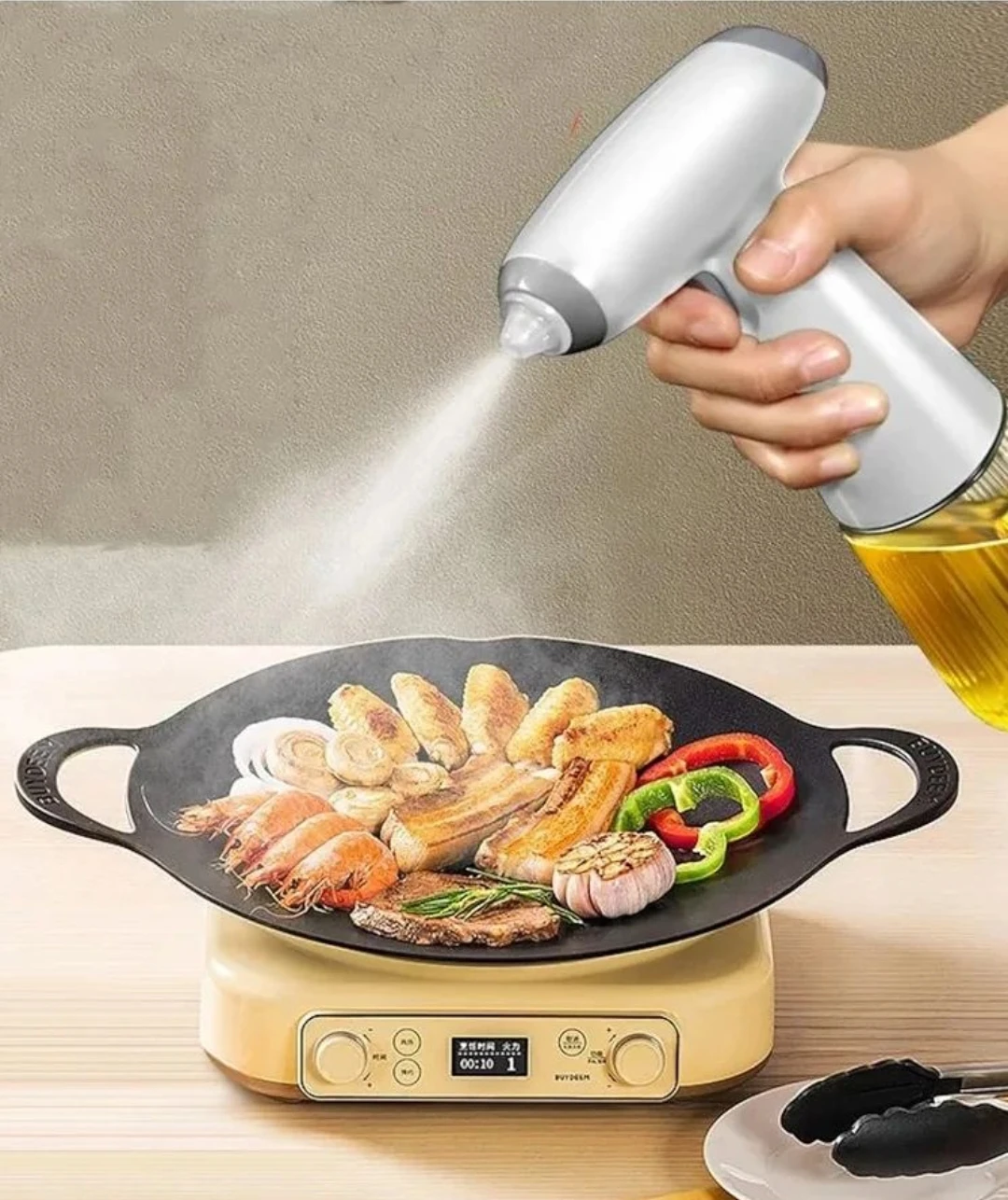 Elektron Şarj Olunan Yağ Spreyi – 200 ml Şüşə Gövdəli, USB Portativ Yağ Püskürdücü