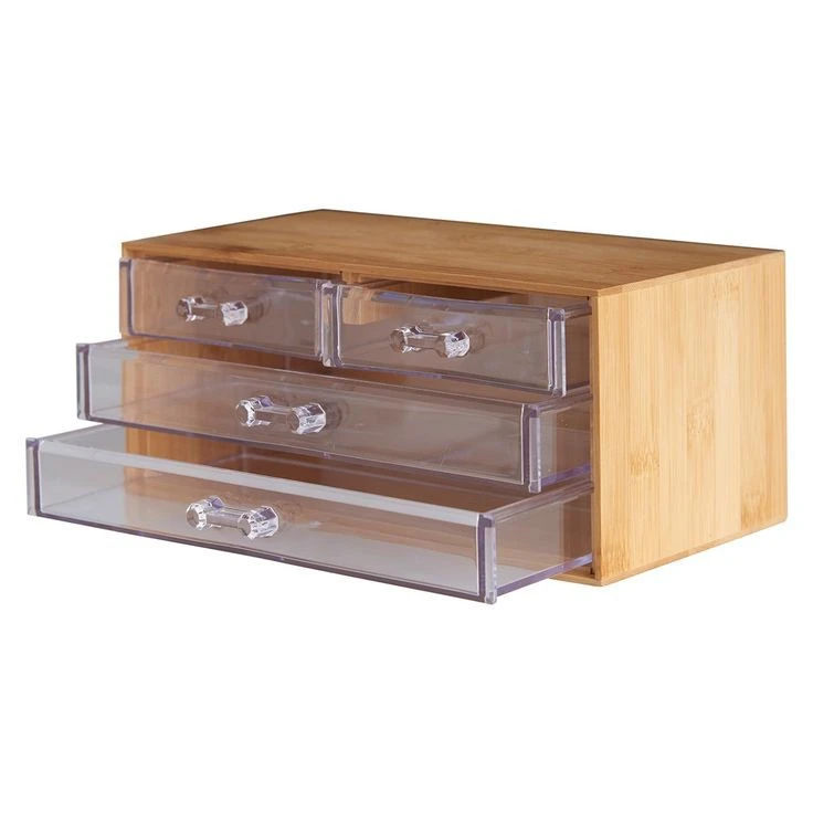 Bambuk və Akril 4 Bölməli Orqanayzer – Zinət Əşyaları və Ofis Ləvazimatları üçün Dekorativ Saxlama Qutusu