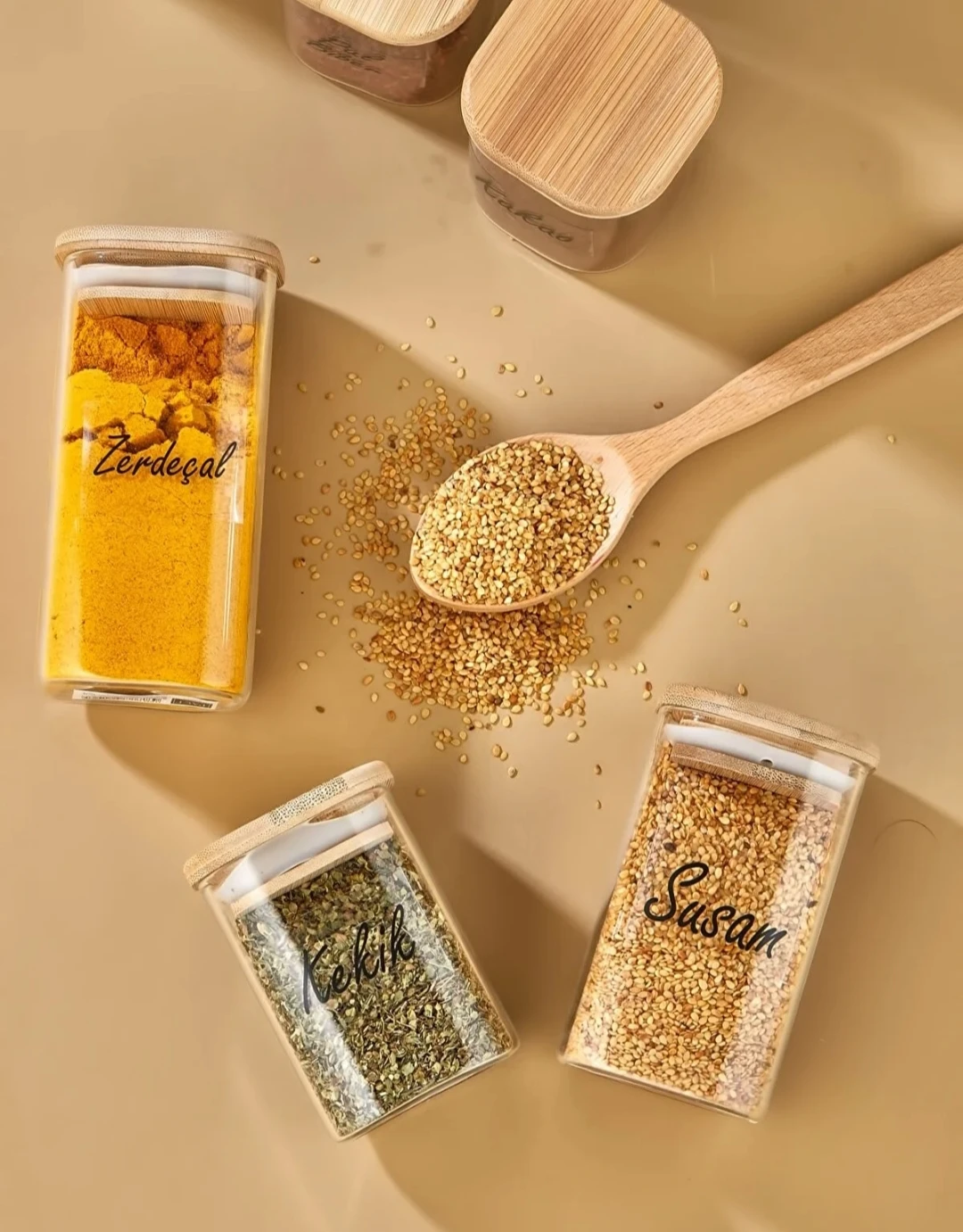 320 ml Bambuk Qapaqlı Şüşə Ədviyyat Qabı – Vakuumlu, Şəffaf və Ekoloji Saxlama Qabı