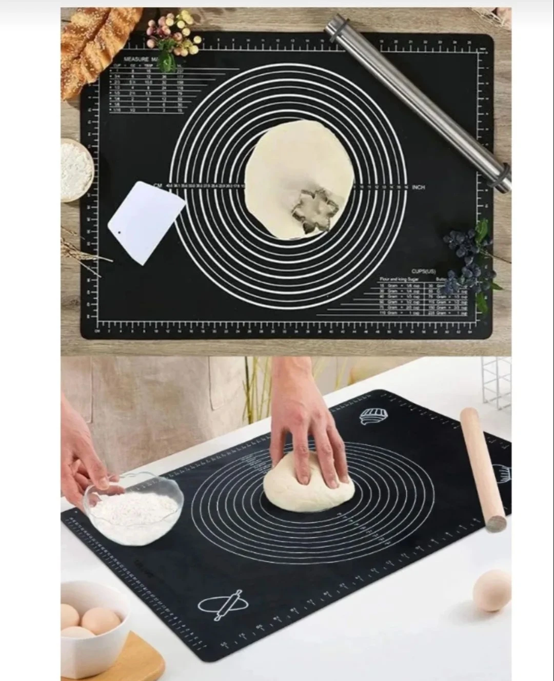 Silikon Xəmir Açma Örtüsü – Ölçü İşarəli Peşəkar Mat