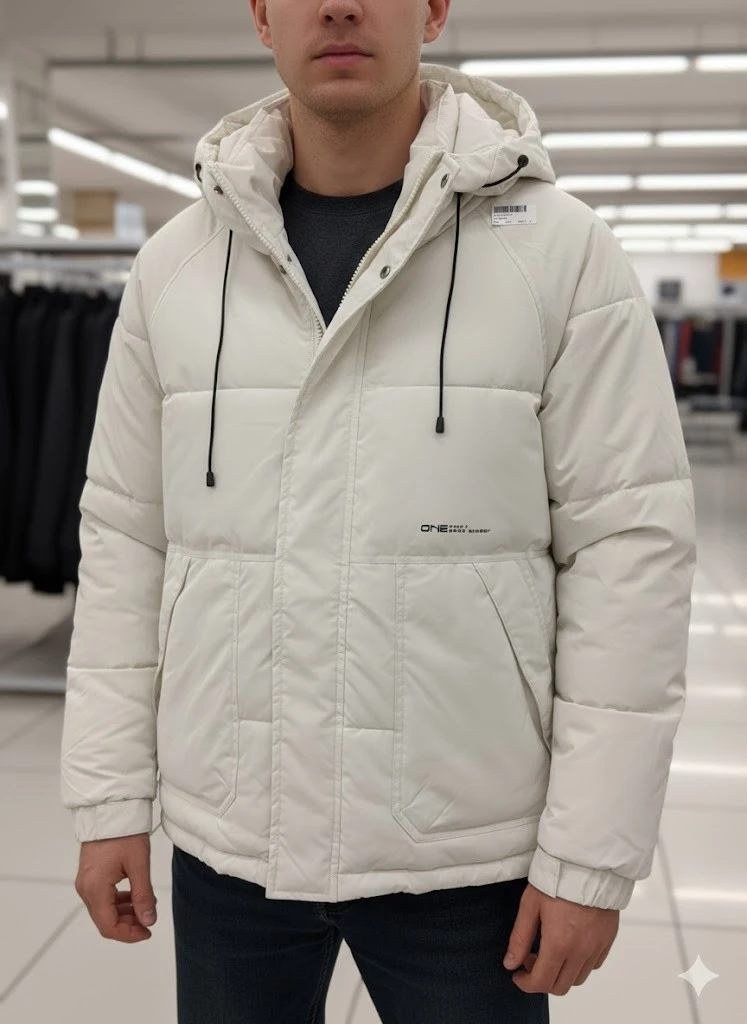 Kişi üçün Ağ Kapüşonlu Şişmə Gödəkçə