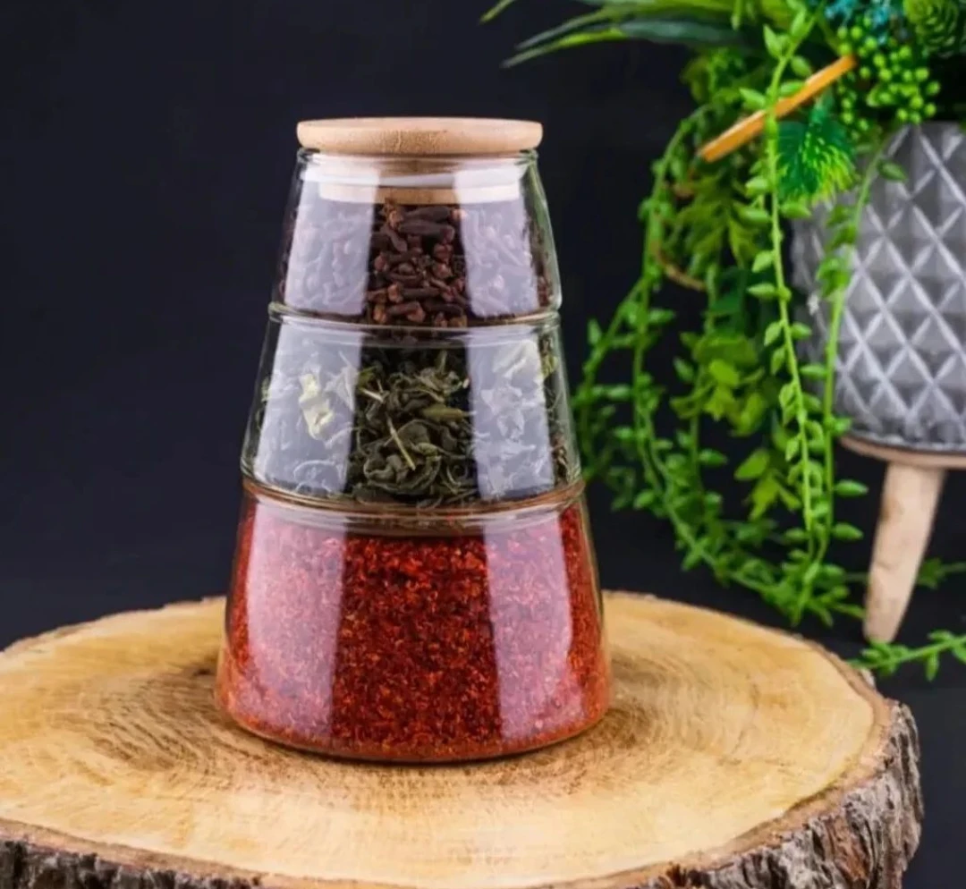 3-lü Trio Şüşə Saxlama Qabı Dəsti – Üst-üstə Yığılan Erqonomik Dizayn