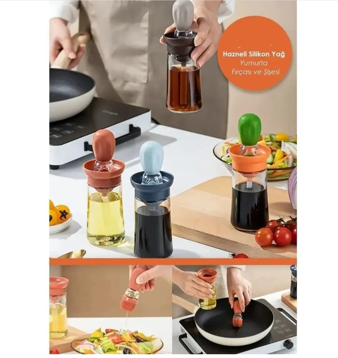 Silikon Fırçalı Şüşə Yağ və Yumurta Fırçası Dəsti