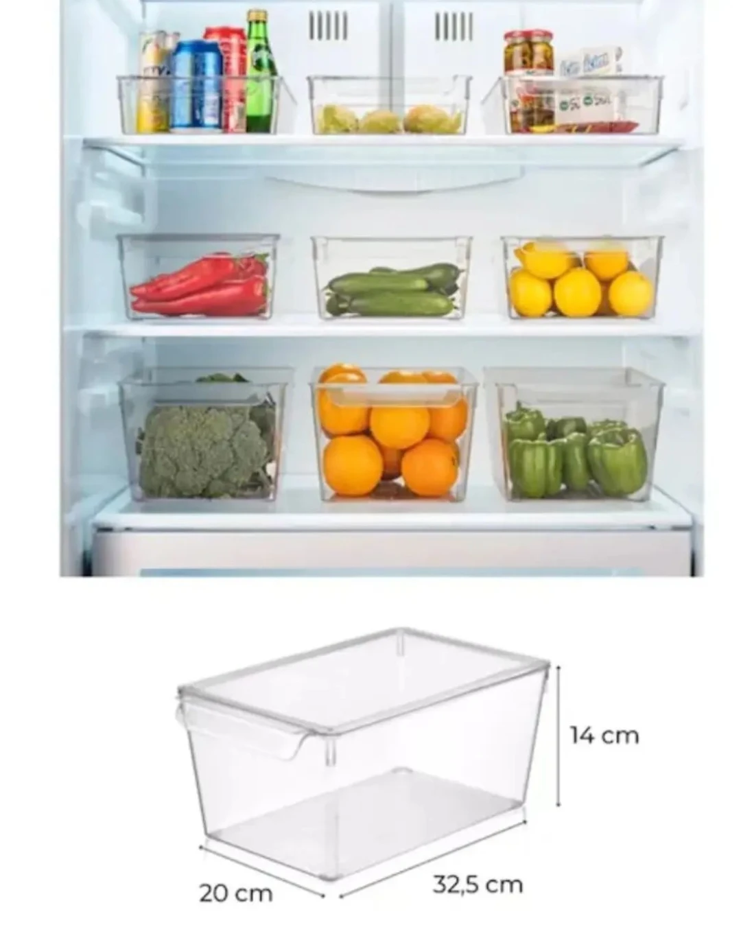 Böyük Ölçülü Soyuducu İçi Orqanayzer – Şəffaf Akril Konteyner, Qapaqlı və Tutacaqlı Mətbəx Saxlama Qabı