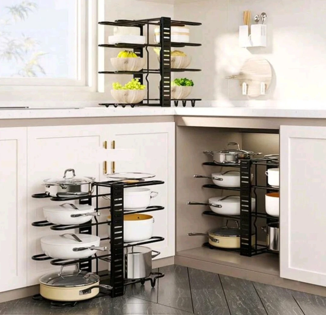 Professional 8 Bölməli Qazan və Tava Standı – Paslanmaz Metal, Geniş Həcmli Mətbəx Organizeri