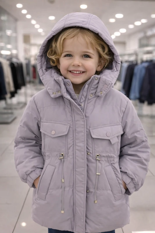 Bənövşəyi Bel Büzməli Uşaq Paltosu