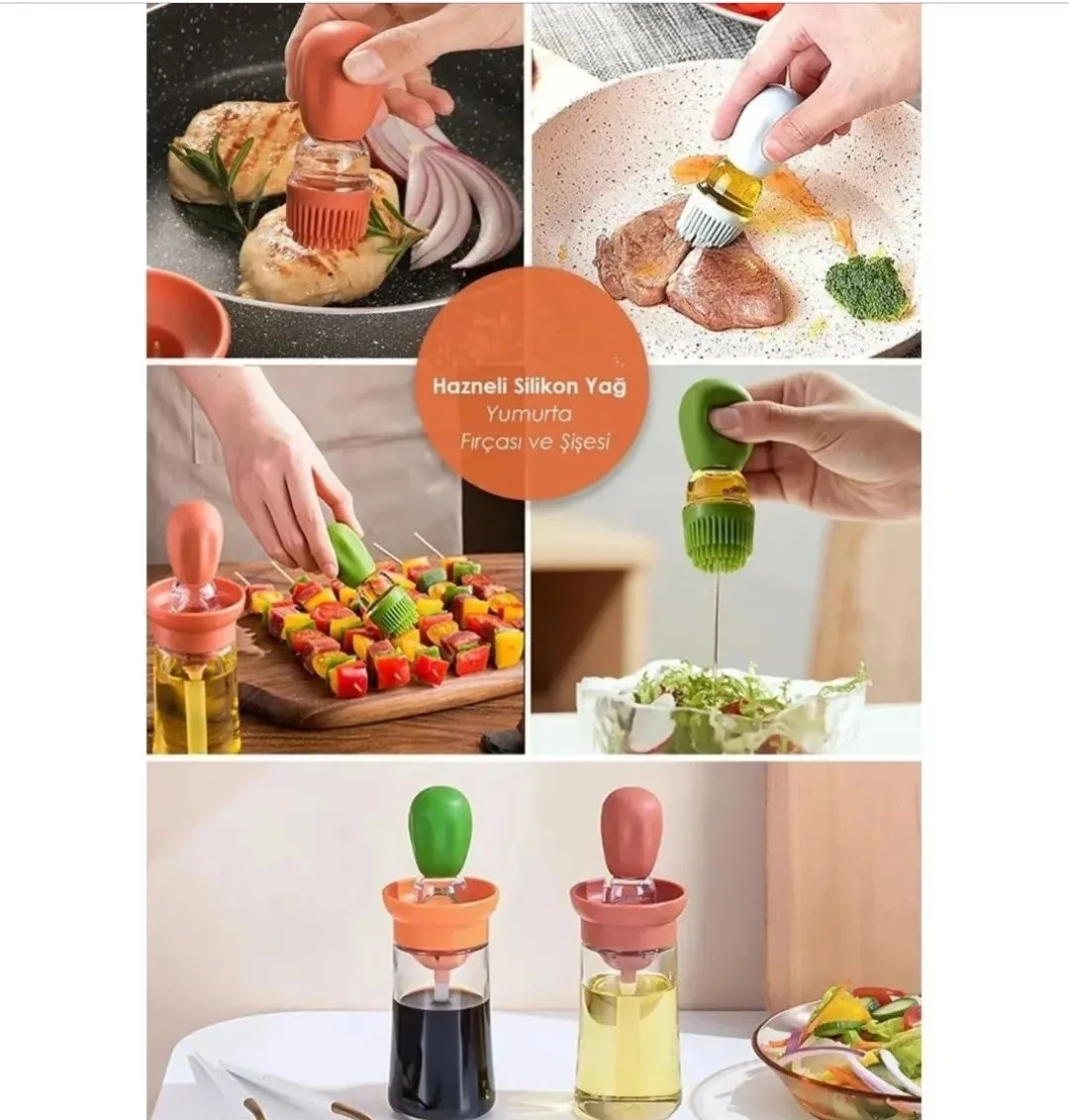 Silikon Fırçalı Şüşə Yağ və Yumurta Fırçası Dəsti