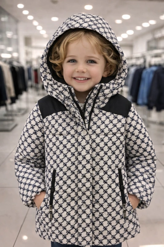 Uşaq üçün Ağ-Qara Naxışlı Şişmə Palto