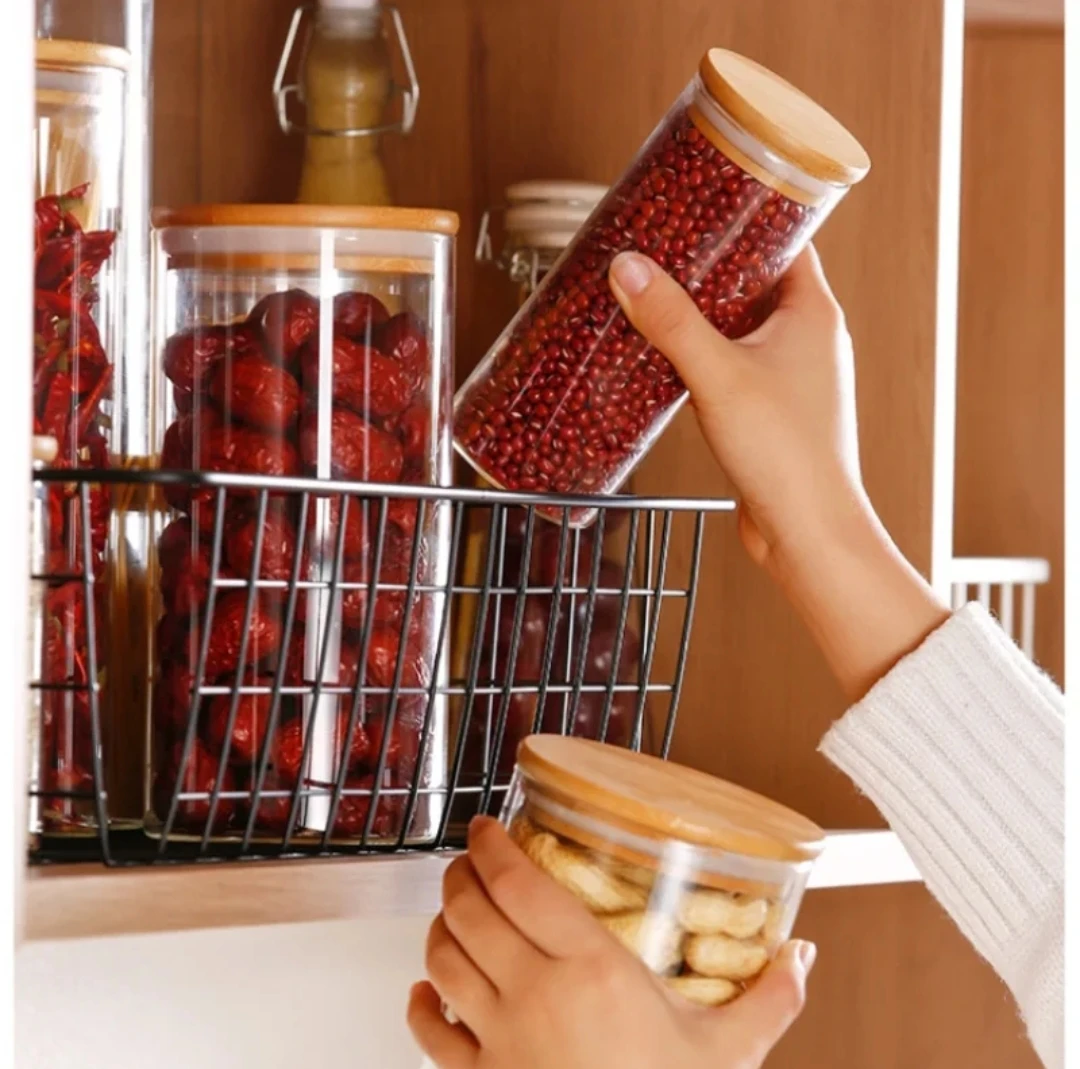 450 ml Bambuk Qapaqlı Şüşə Ədviyyat Qabı – Vakuumlu, Şəffaf və Ekoloji Saxlama Qabı