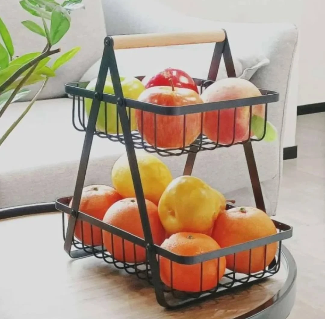 2 Mərtəbəli Paslanmaz Metal Meyvə Səbəti