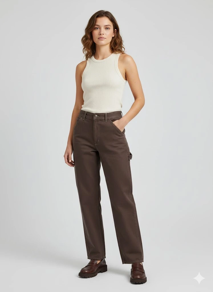 Qadın üçün Qəhvəyi Düz Kəsim Şalvar