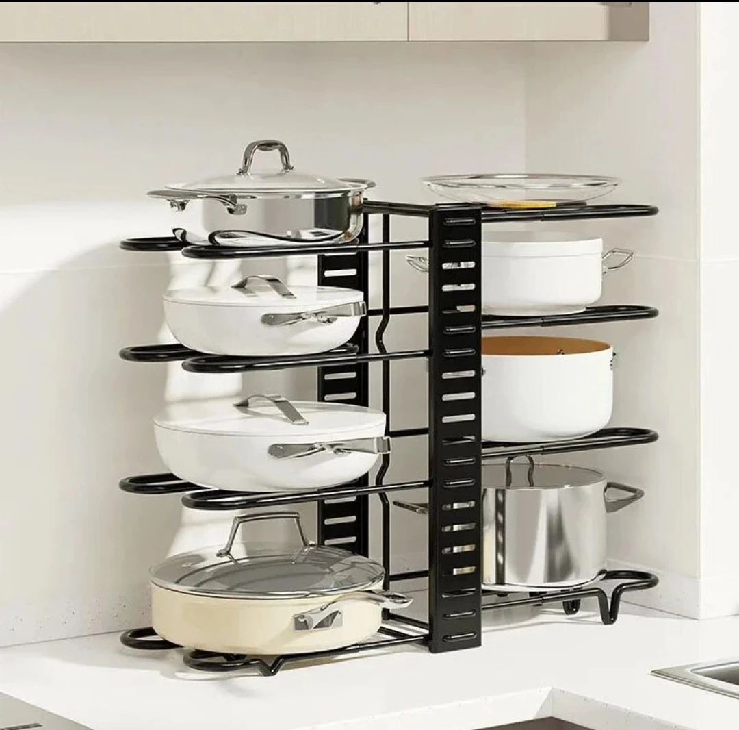 Professional 8 Bölməli Qazan və Tava Standı – Paslanmaz Metal, Geniş Həcmli Mətbəx Organizeri