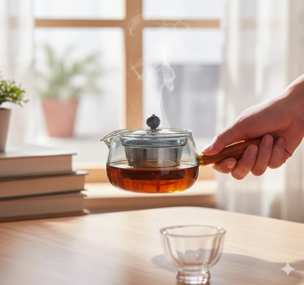 Magic Teapot 360 Fırlanan Şüşə Dəmlik – 500 ml, Taxta Qulplu, Borosilikate İstiyədavamlı Sehrli Çaydan