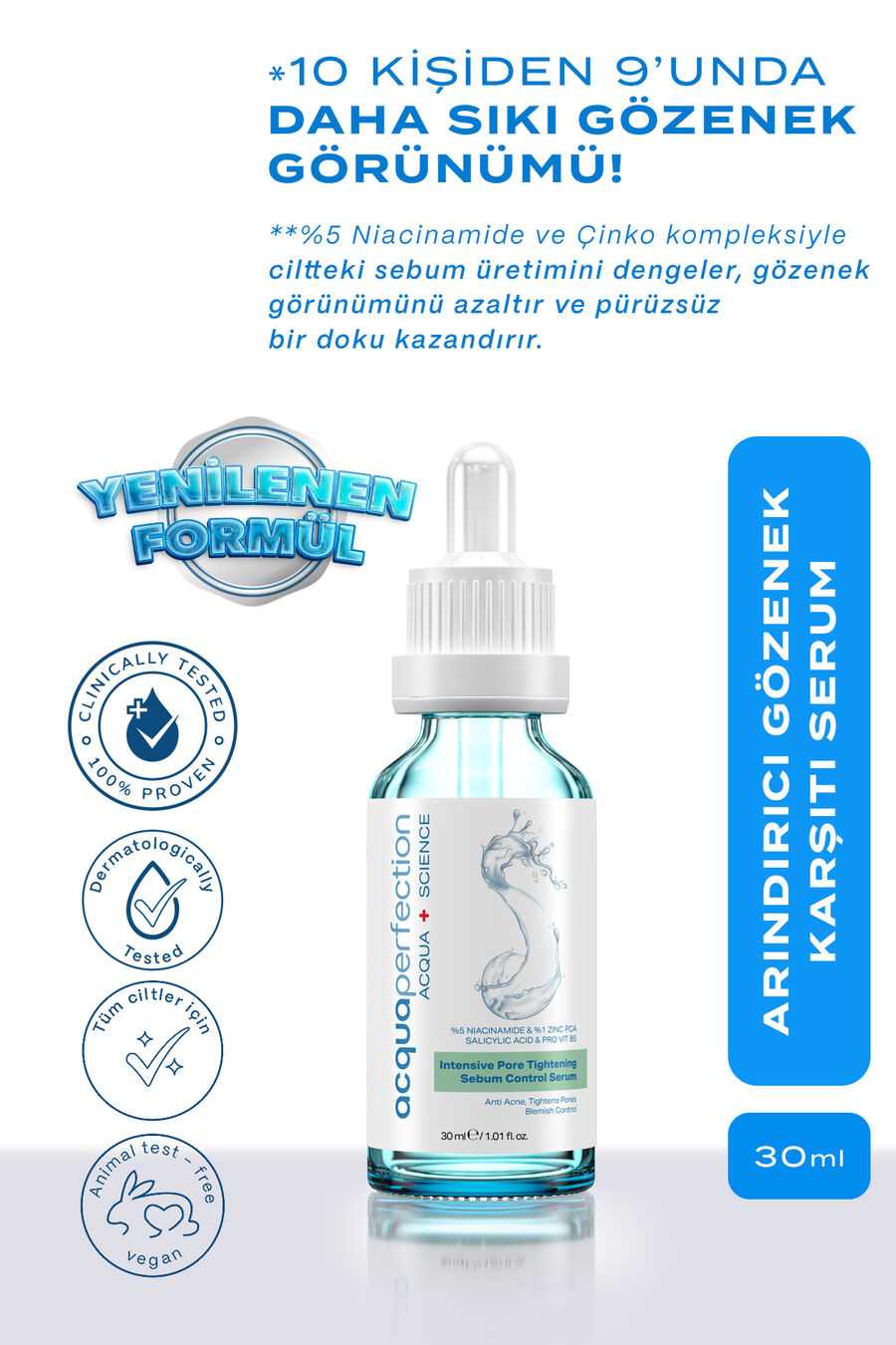 Acqua Perfection Intensive Pore Tightening - Məsamə Sıxlaşdırıcı və Sebum Tarazlayıcı Serum, 30 ml