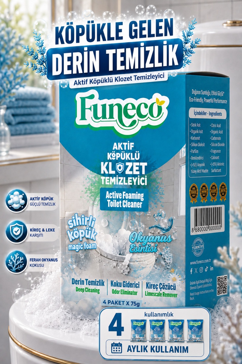 FUNECO Klozet, Tualet və WC Təmizləyici - 1 Qutu, 4 Paket