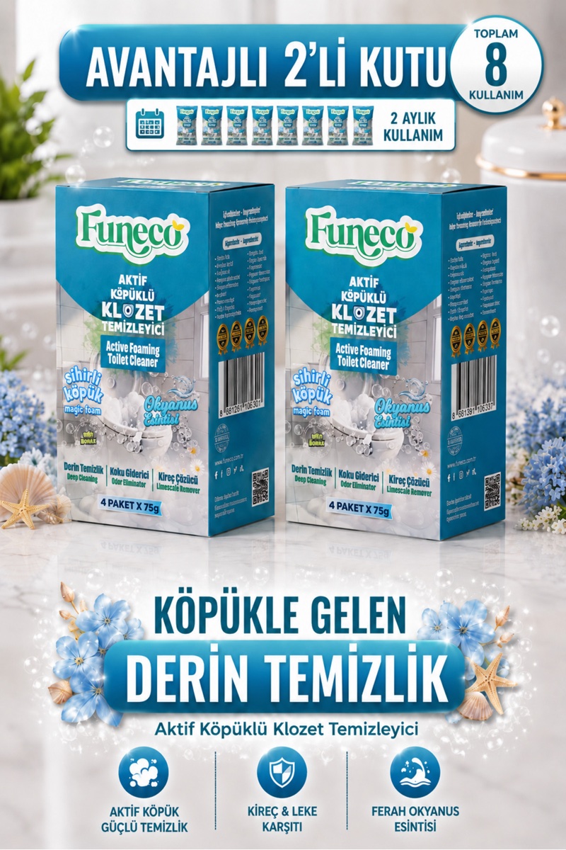 FUNECO Okean Təravəti - Sərfəli Paket, 2 Qutu / 8 Paket, Aktiv Köpüklü